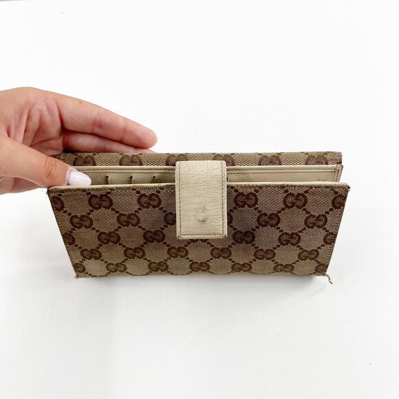 Gucci GG Web Hasler Continental Canvas Horsebit Wallet Tan Beige - Picture 4 of 7